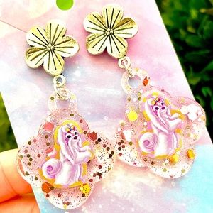 Lisa Frank Princess Pearls Dog Earrings